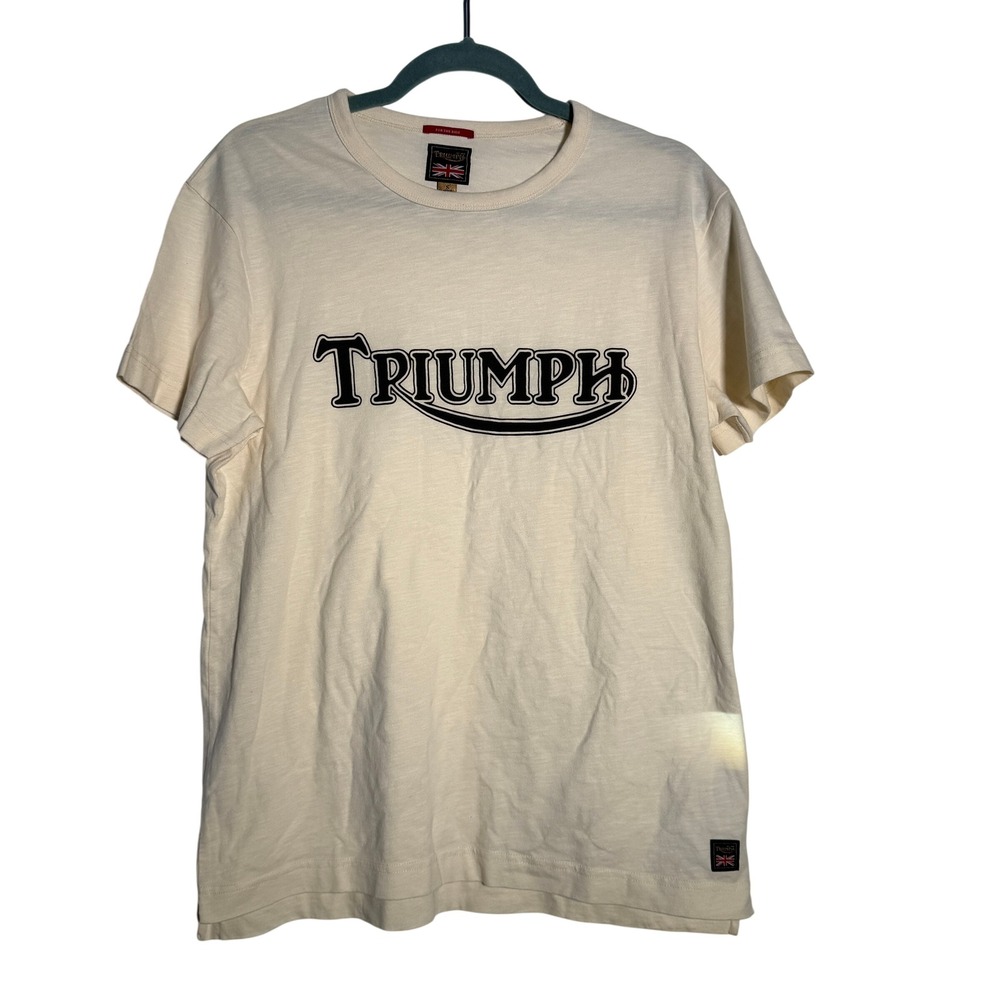 BNWOT Triumph Graphic T-Shirt Mens Small Cream Short Sleeve Logo Tee